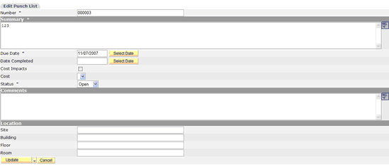 Create Punchlist Entry